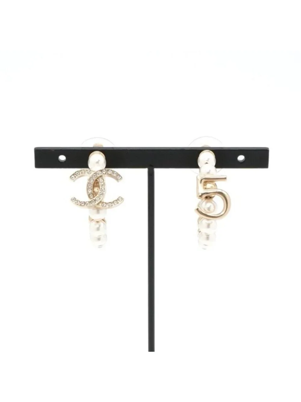 Chanel Earrings Gold CC Logo N5 Rhinestone Hoop
